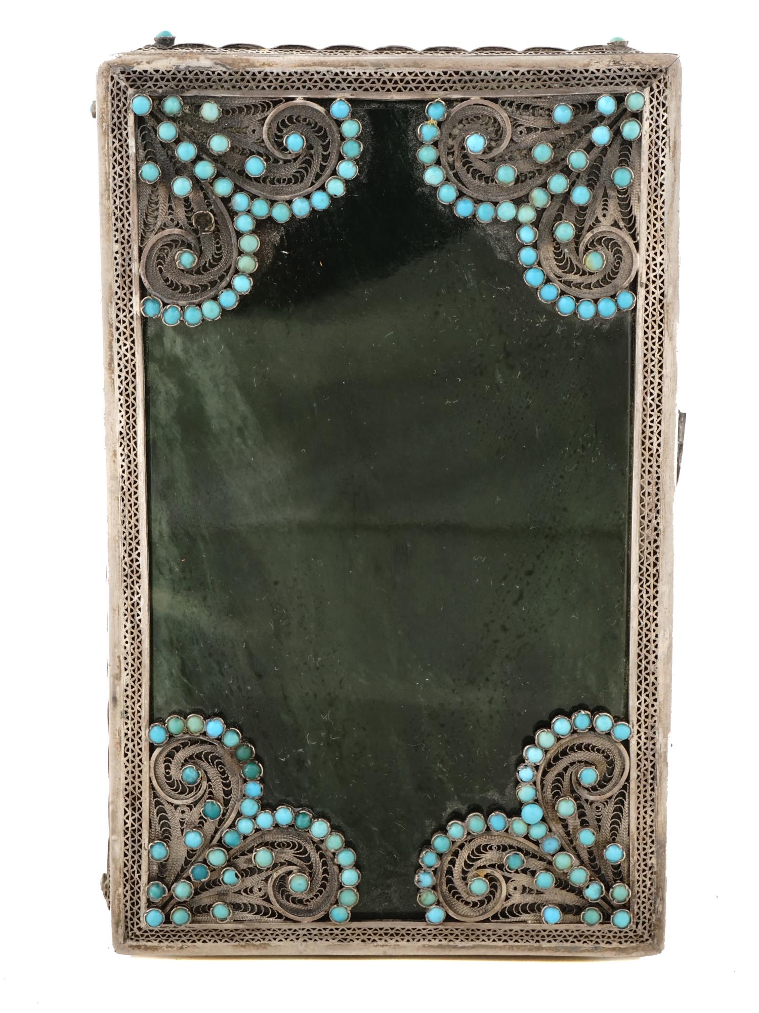 TURQUOISE STONES SILVER AND NEPHRITE TRINKET BOX PIC-5